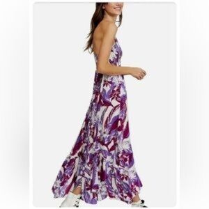 Free People Heat Wave Purple Floral Print Spaghetti Strap Maxi Dress Size XS